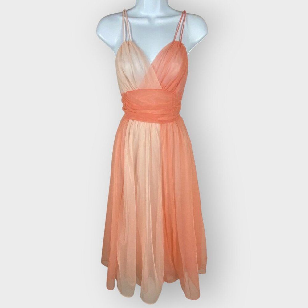 Vtg Vanity Fair Nightgown | 32 | Peach Tricot Nylon | Old Hollywood Glam Retro